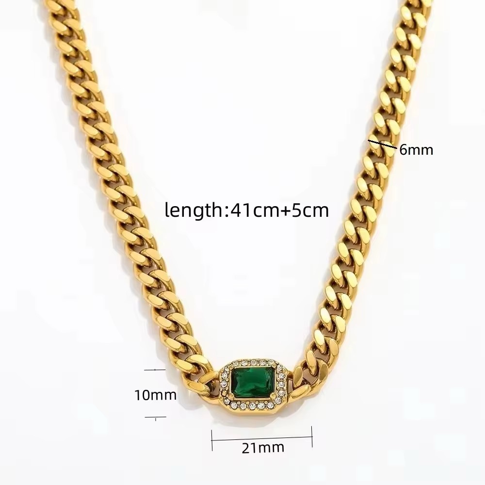 Golden Chain Necklace with Green Gem Accent - Picture 4 of 4